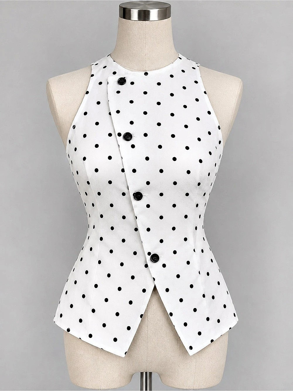 SHEIN Polka Dot Asymmetrical Button Front Tank Top Sleeveless Blouse
